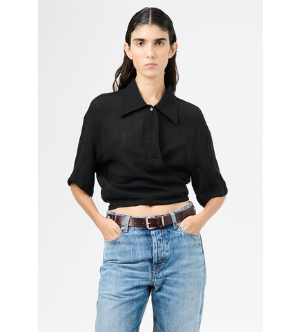 NANNAS SHIRT SHORTSLEEVE BLACK SPARSE CREPE WEAVE