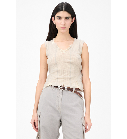 RAGGED VEST TAUPE NYLON MESH