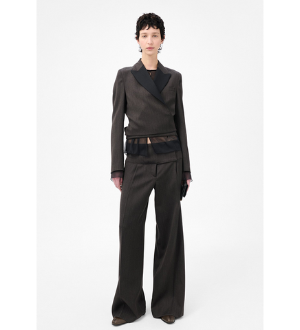 WRAP BLAZER HAVANA BROWN CHAIN WOOL