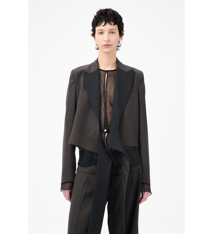 WRAP BLAZER HAVANA BROWN CHAIN WOOL