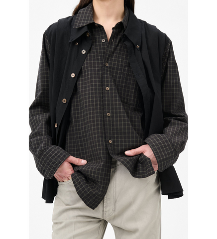 DOUBLE BORROWED SHIRT BLACK FAUX LUMBERJACK CHECK