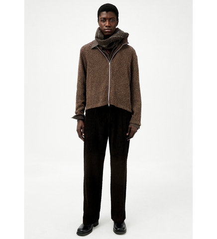 SHRUNKEN FULLZIP POLO BROWN SPARSE BUCKLE WEAVE