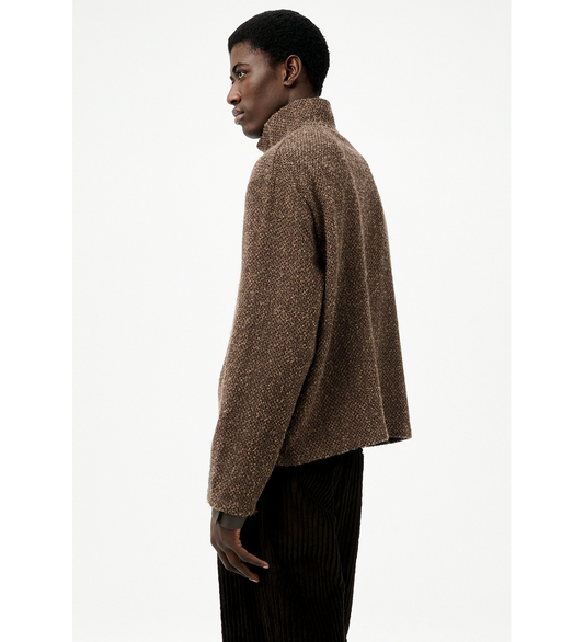 SHRUNKEN FULLZIP POLO BROWN SPARSE BUCKLE WEAVE
