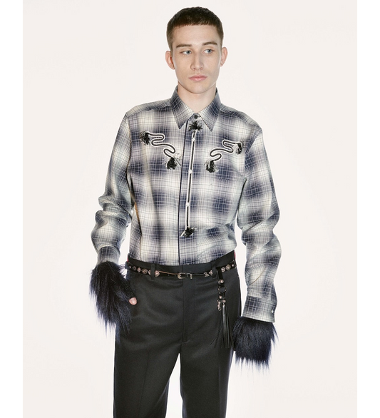 FUR GLOVES NAVY