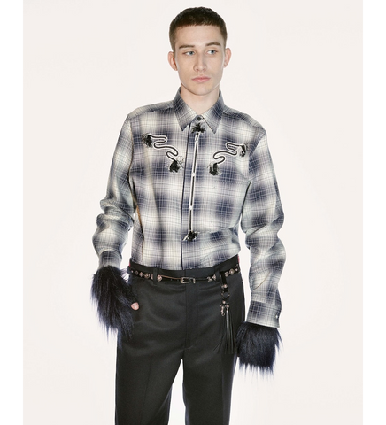 FUR GLOVES NAVY