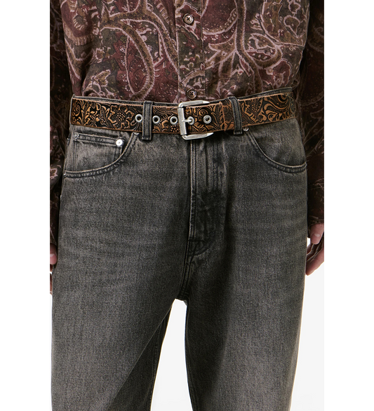 4CM BELT PAISLEY BLACK VINTAGE LEATHER