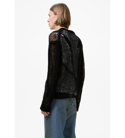 ACADEMY CARDIGAN BLACK RAGGED OPEN LINEN