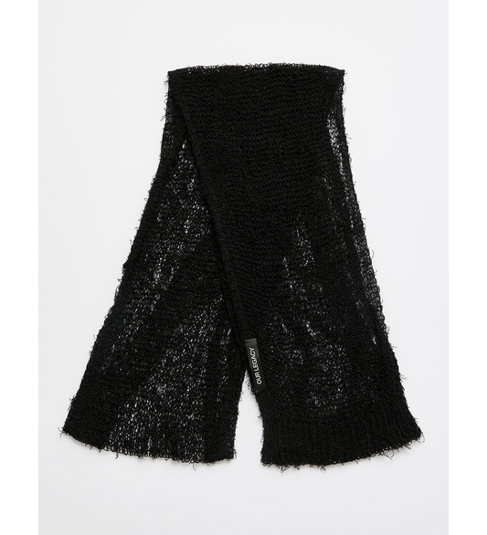 NET SCARF BLACK RAGGED OPEN LINEN
