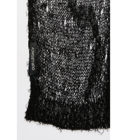NET SCARF BLACK RAGGED OPEN LINEN