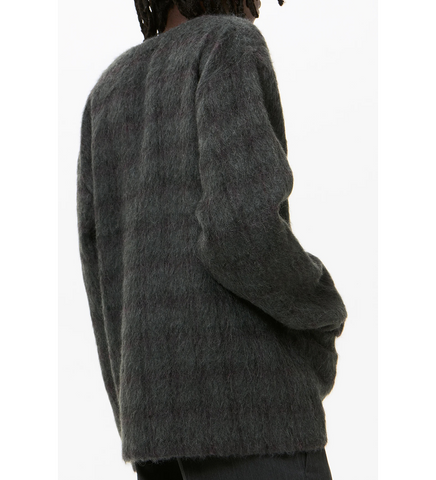 CARDIGAN FUZZED PLUM CHECK HAIRY WOOL