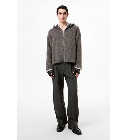 FULL ZIP HOOD MOLE GREY HAIRY WOOL