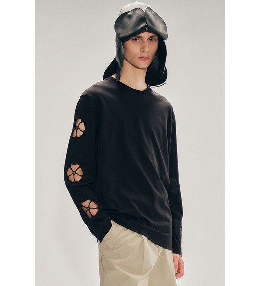 DAISY CUTOUT LONG SLEEVE T-SHIRT BLACK