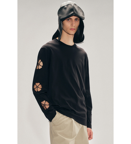 DAISY CUTOUT LONG SLEEVE T-SHIRT BLACK