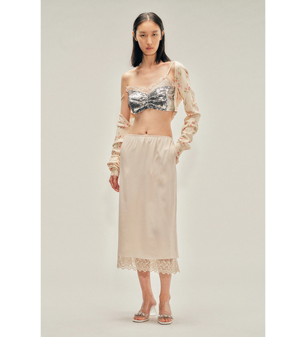 LACE TRIM NEGLIGEE SKIRT NUDE