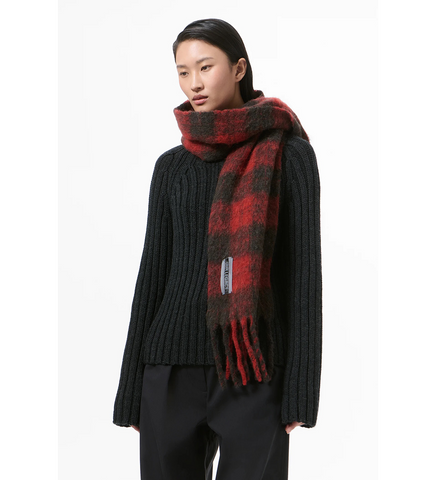 ESTATE SCARF BURNT RED PLAID FUZZY ALPACA
