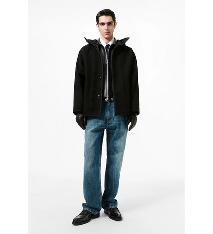 LINER JACKET BLACK STAMPED WOOL