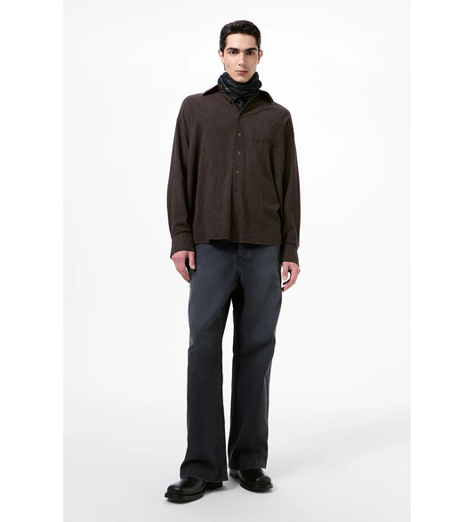 BORROWED SHIRT TRUFFLE CHECK GRID CLOTH