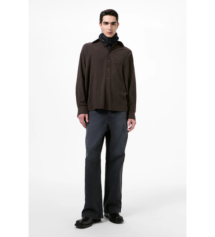 BORROWED SHIRT TRUFFLE CHECK GRID CLOTH