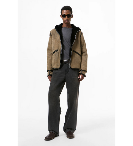 FULL ZIP JACKET SMOKY BLACK DRY SHEARLING