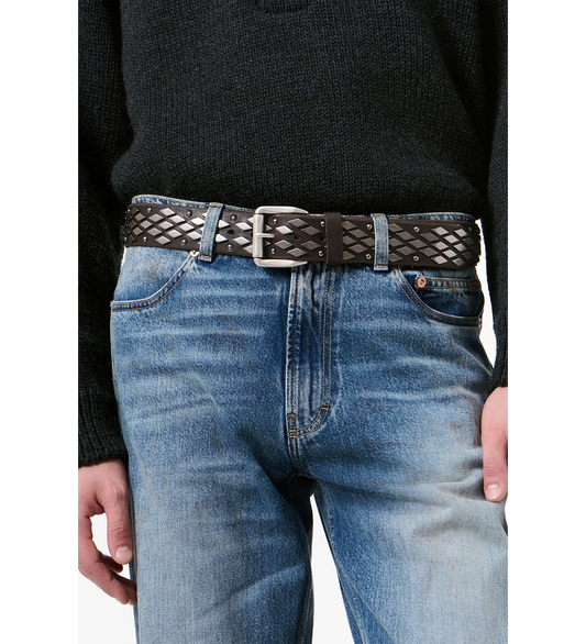 ABSTRACT SNAKE BELT OILY BROWN COWHIDE