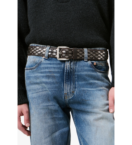 ABSTRACT SNAKE BELT OILY BROWN COWHIDE