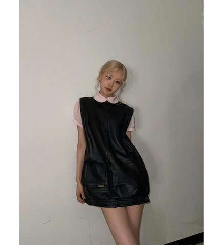 LEATHER PANTS MINI DRESS BLACK