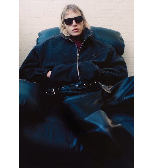 ALLIANCE BELTED WOOL JACKET DARK GREY/BLACK