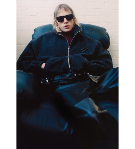 ALLIANCE BELTED WOOL JACKET DARK GREY/BLACK
