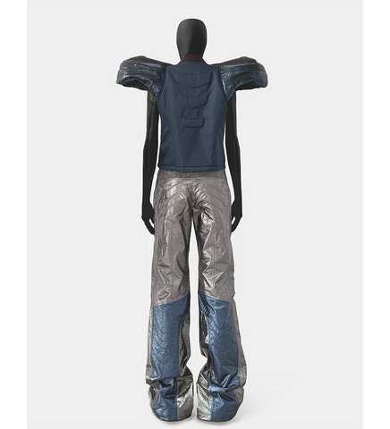 SCI-FI BIKER LEATHER TROUSERS SILVER/BLUE