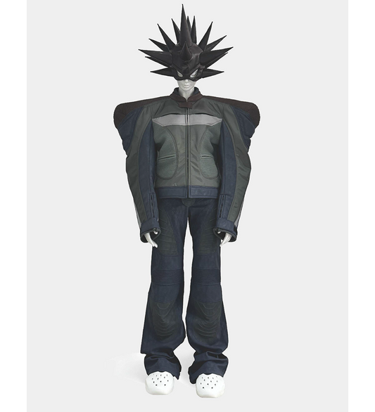 SCI-FI BIKER LEATHER TROUSERS BLUE/BLACK