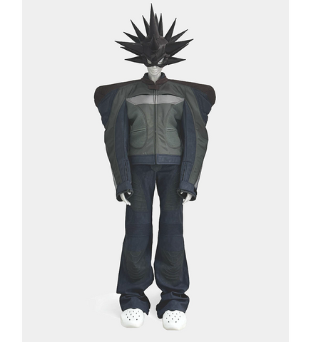 SCI-FI BIKER LEATHER TROUSERS BLUE/BLACK