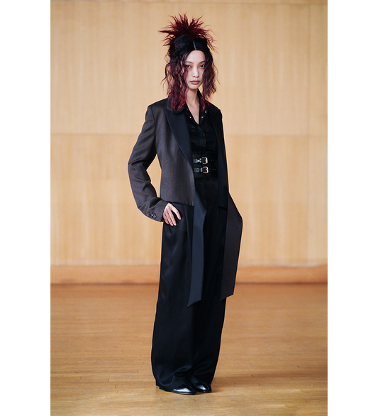 WRAP BLAZER HAVANA BROWN CHAIN WOOL