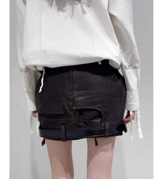 MINI LEATHER SKIRT BROWN