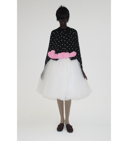 KNIT DOUBLE LAYERED CARDIGAN BLACK/POLKA DOT
