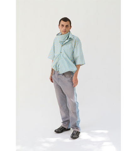 NECKERCHIEFER SHORT YELLOW/BLUE CHECK