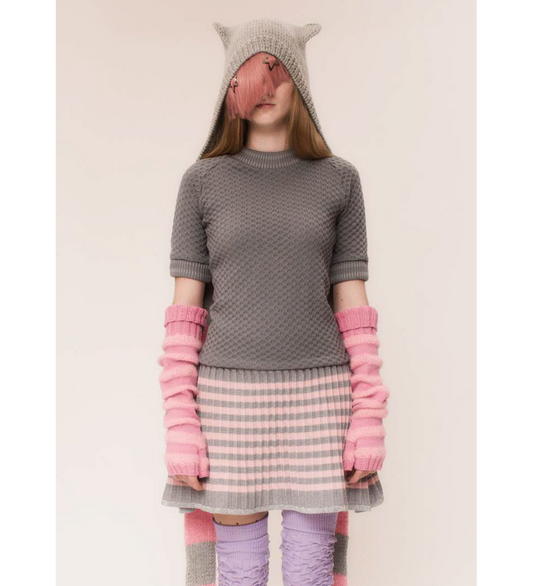 KNITTED MIDI SKIRT GREY/ROSE