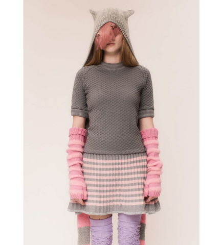 KNITTED MIDI SKIRT GREY/ROSE