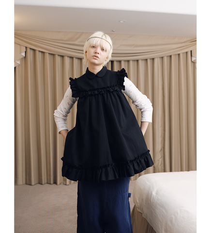 FRILLED MINI DRESS BLACK