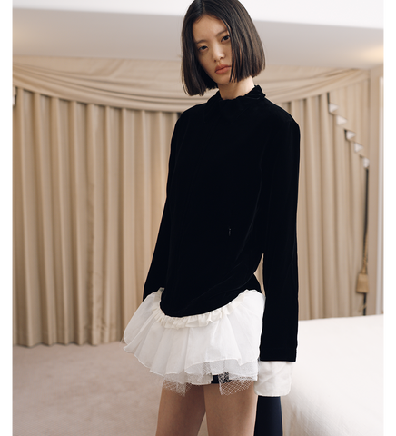 FRILLED COLLAR JACKET BLACK