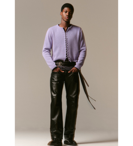 BOOT CUT CUFF PANTS BLACK LEATHER