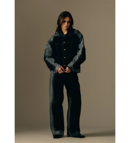 SHADOW WASH BAGGY DENIM PANTS BLUE