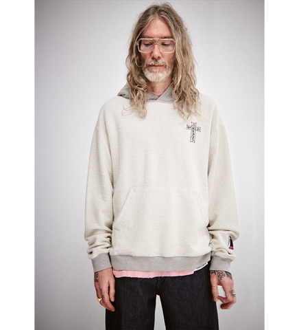 CW MULTI CROSS FLEECE HOOD INSIDE OUT HEATHER GREY