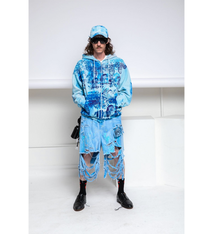 STUDIO WESTFALL PATCHES ZIP HOODIE DIRTY BLUE