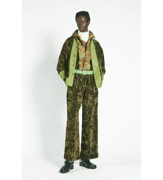 CRUSHED VELVET DRAWSTRING PANTS KHAKI