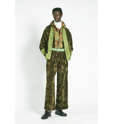 CRUSHED VELVET DRAWSTRING PANTS KHAKI
