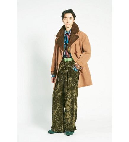 CRUSHED VELVET DRAWSTRING PANTS KHAKI