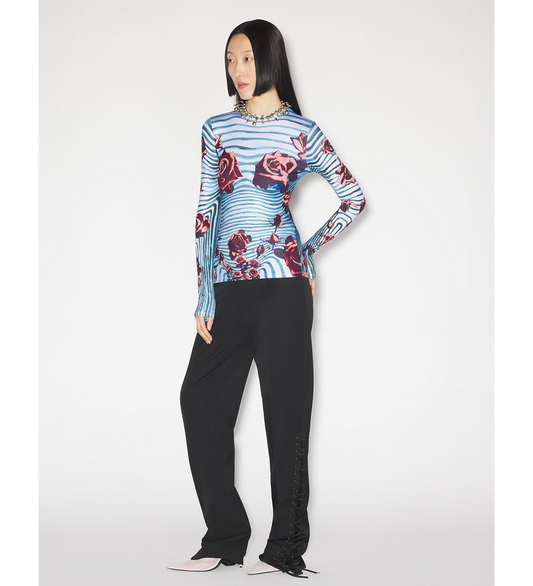 JERSEY LONG SLEEVES TOP PRINTED "FLOWER BODY MORPHING" BLUE/RED/WHITE