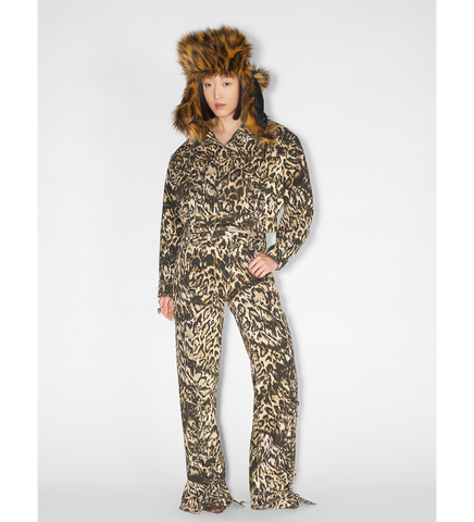 DENIM PANT WITH LACING LEOPARD