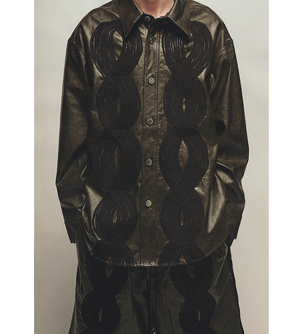 APPLIQUE SHIRT JACKET DARK BROWN