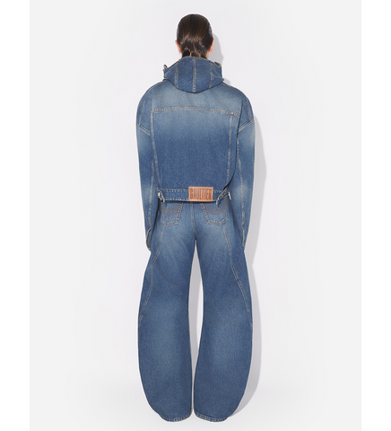 DOUBLE LAYER DENIM JACKET WITH HOOD DETAIL VINTAGEBLUE
